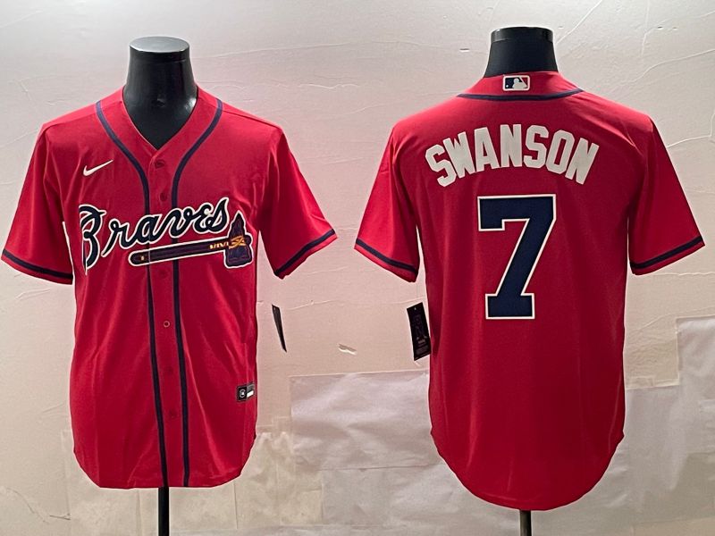 Men Atlanta Braves #7 Swanson Red Game 2025 Nike MLB Jersey style 1